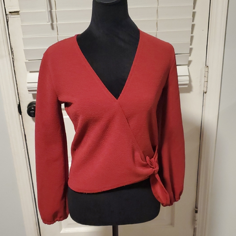 Madewell Texture And Thread Women's V-Neck Red Wrap Top